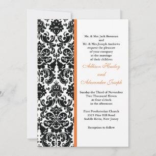 Damask with Coral Rose accent Wedding Invitation
