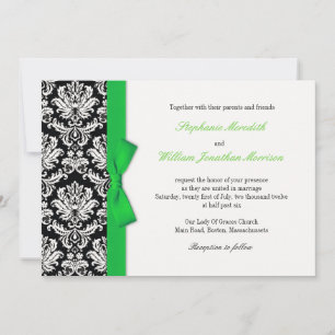 Damask With Green Bow Wedding Invitation