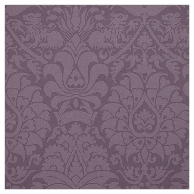 Damask with Lions, Aubergine Fabric (Swatch)