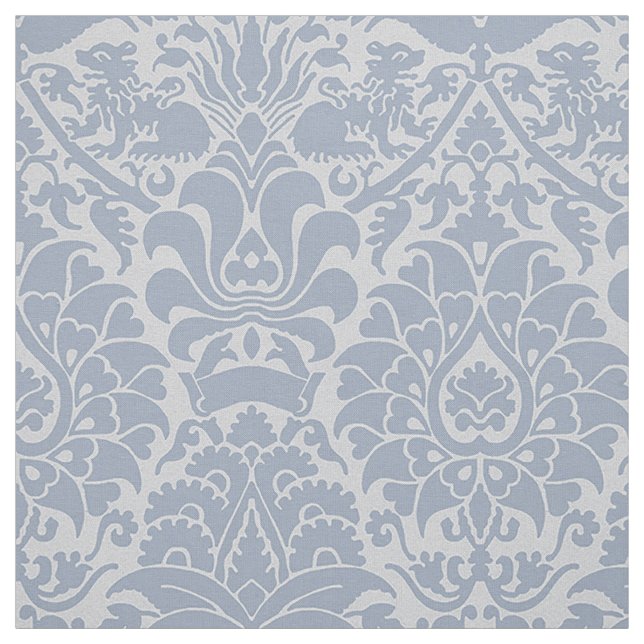 Damask with Lions, Cloudy Blue Fabric (Swatch)
