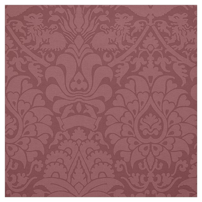 Damask with Lions, Dark Red Fabric (Swatch)