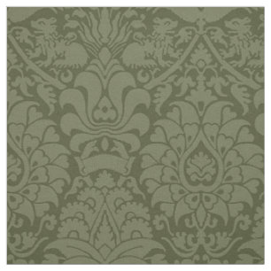 Damask with Lions, Olive Green Fabric