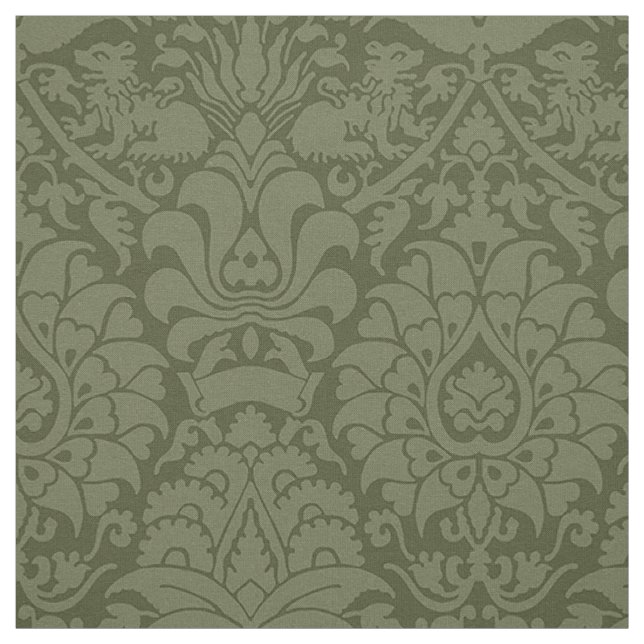 Damask with Lions, Olive Green Fabric (Swatch)