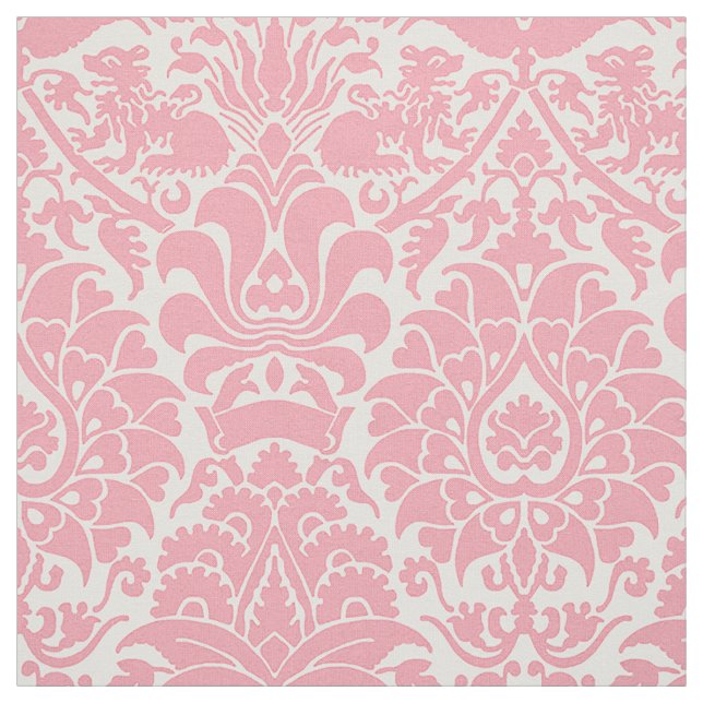 Damask with Lions, Rose Pink Fabric (Swatch)