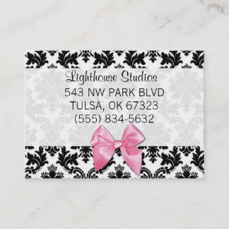 Damask with Pink Bow Business Card