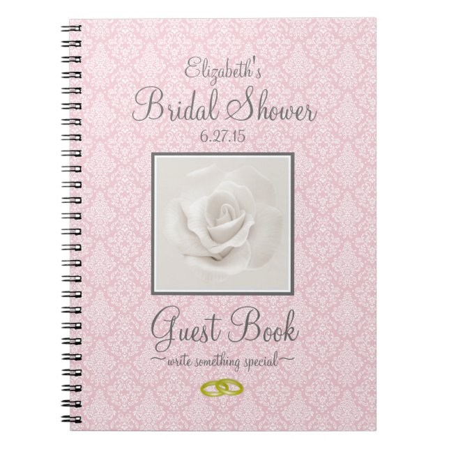 Damask with Rose Shower Guest Book Customise Colou (Front)