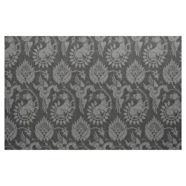 Damask with Winged Serpents, Black Fabric (Fat Quarter)
