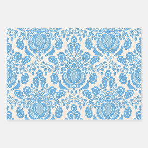 Damask Wrapping Paper Flat Sheet Set of 3