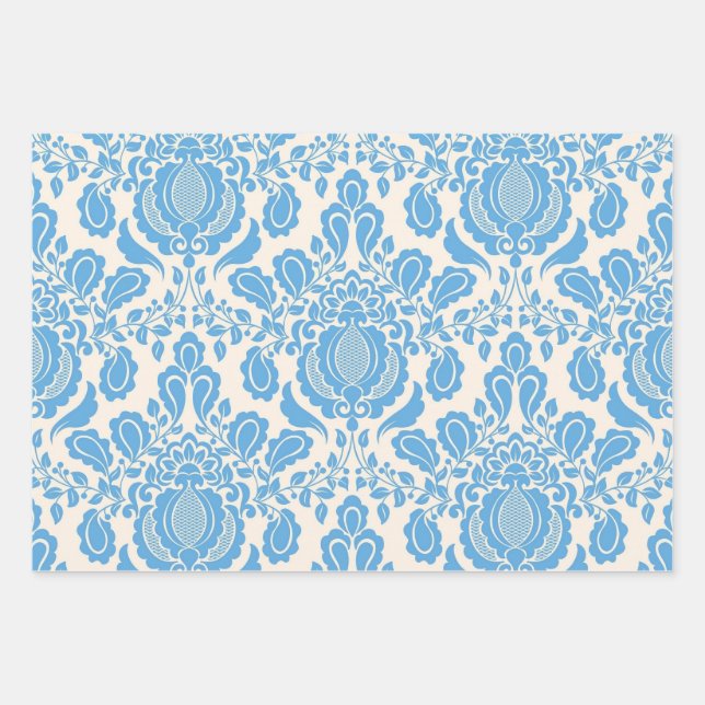 Damask Wrapping Paper Flat Sheet Set of 3 (Front)