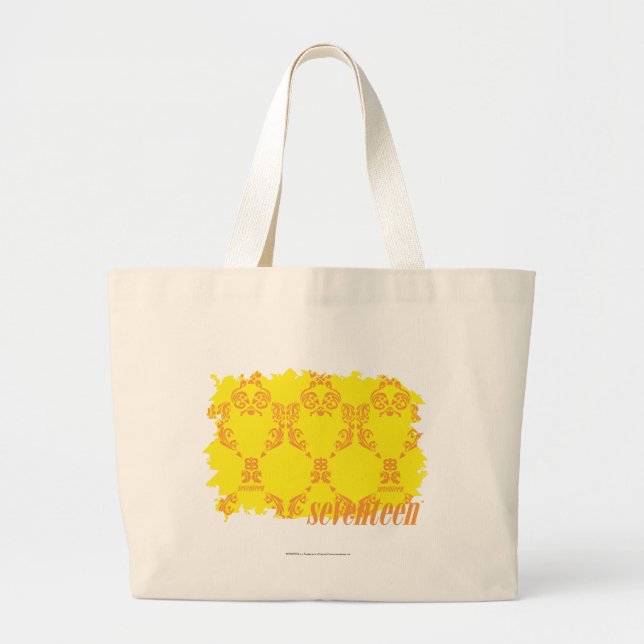 Damask Yellow-Orange 2 Large Tote Bag (Front)