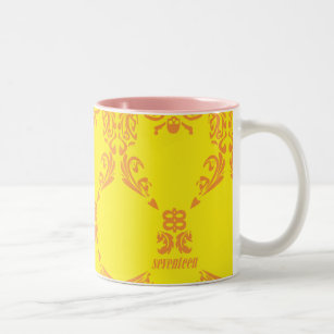 Damask Yellow-Orange Two-Tone Coffee Mug