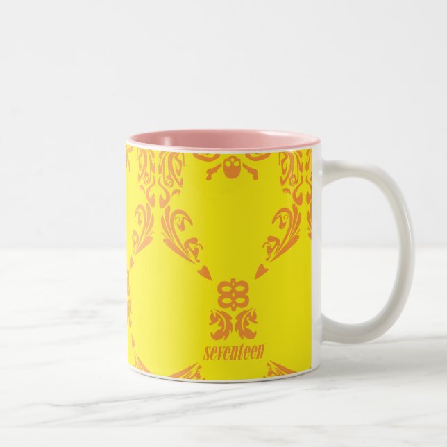 Damask Yellow-Orange Two-Tone Coffee Mug (Right)