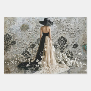 Dame en Noir Damask Decoupage Wrapping Paper Sheet