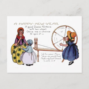 Dame Fortune's Lucky Spinning Wheel New Year Holiday Postcard