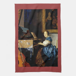 Dame on spinet by Johannes Vermeer Tea Towel
