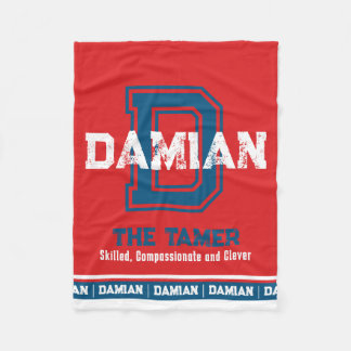 Damian name meaning sports monogram red blue fleece blanket