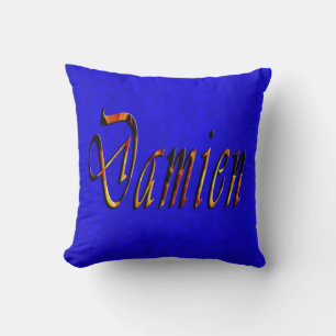 Damien Name Logo On Hot Blue Mosaic, Cushion