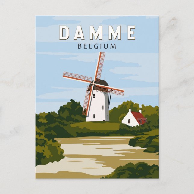 Damme Belgium Retro Travel Art Vintage Postcard (Front)