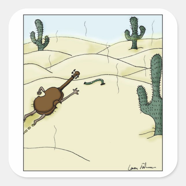 Dampit in Desert Violin Viola Cello Cartoon Square Sticker (Front)