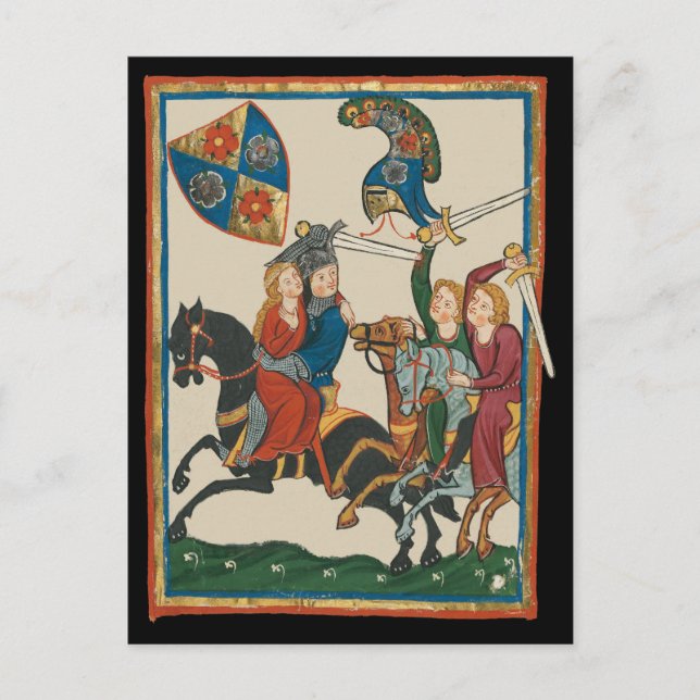 Damsel In Distress, 14th Century Mediaeval Art Postcard (Front)