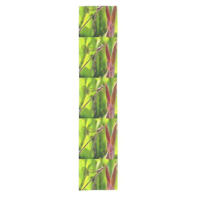 Damselfly Balanced On A Flower Head Short Table Runner (Front)