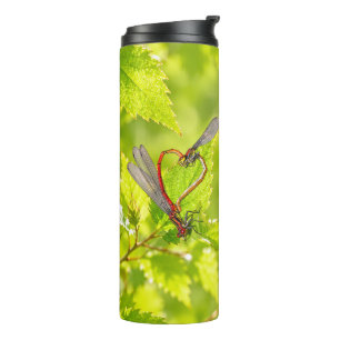 Damselfly Heart Green Leaves Thermal Tumbler
