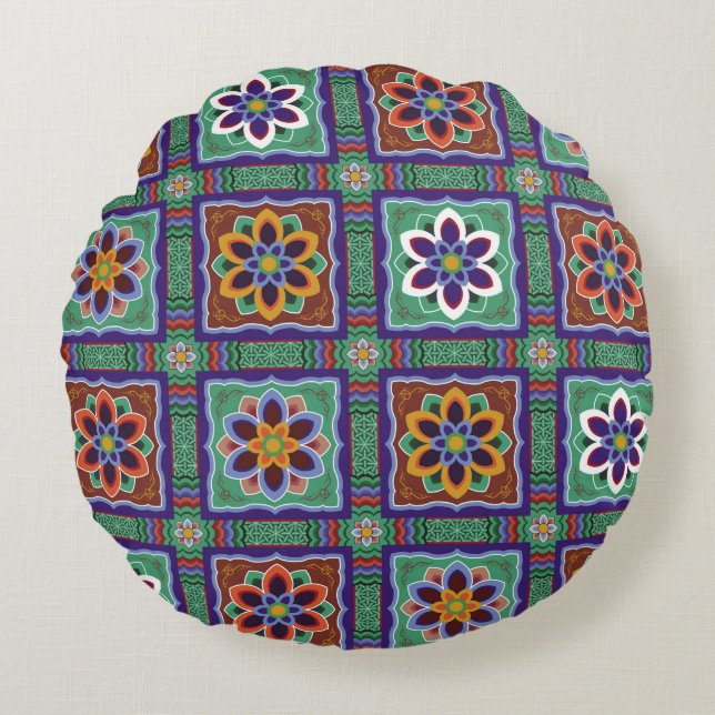 Dan-cheong. Korean traditional temple art.dancheon Round Cushion (Front)