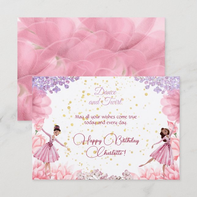 Dance and twirl ballerina happy birthday greeting card (Front/Back)