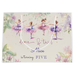 Dance and twirl ballerina watercolor birthday large gift bag