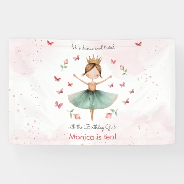 Dance and twirl cute ballerina ballet kid birthday banner (Horizontal)