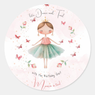 Dance and twirl cute ballerina ballet kid birthday classic round sticker