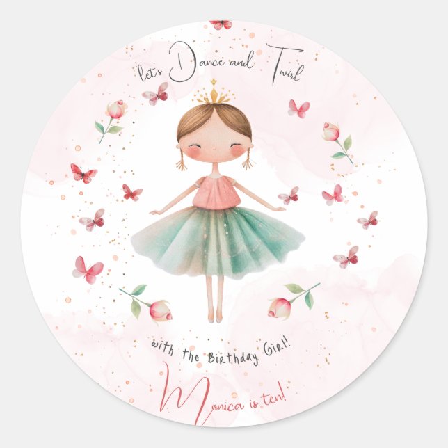 Dance and twirl cute ballerina ballet kid birthday classic round sticker (Front)