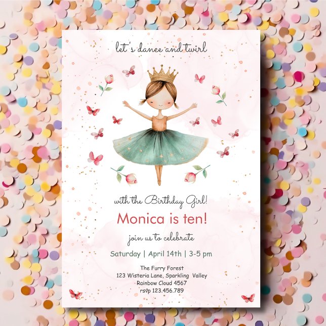 Dance and twirl cute ballerina ballet kid birthday invitation (Creator Uploaded)