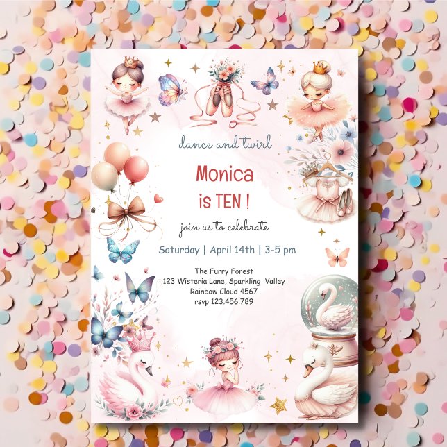 Dance and twirl cute ballerina ballet kid birthday invitation (Creator Uploaded)