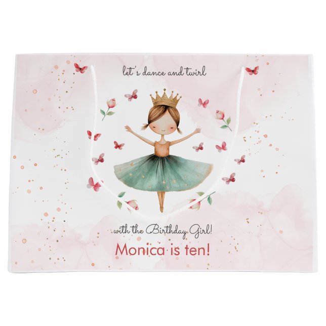 Dance and twirl cute ballerina ballet kid birthday large gift bag (Front)