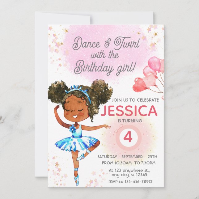 Dance and Twirl Pink girl Custom Birthday Invitation (Front)
