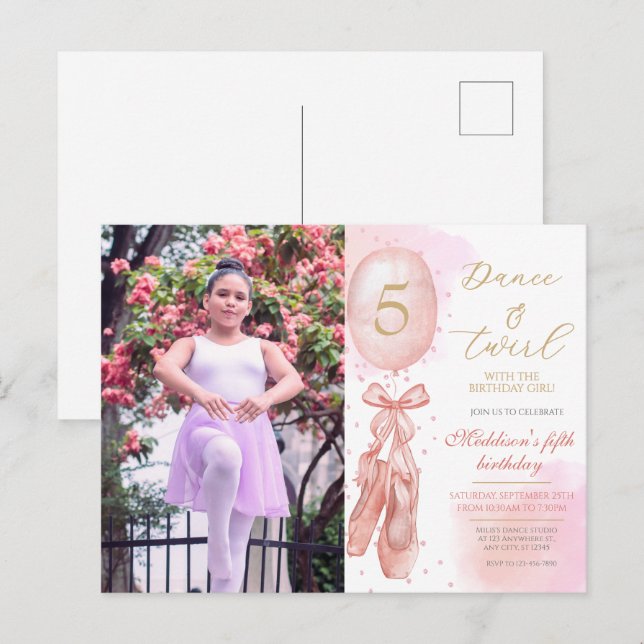 Dance and Twirl Pink girl Custom Photo Birthday  Postcard (Front/Back)