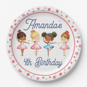 Dance and Twirl Pink girl Editable Ballerina Party Paper Plate