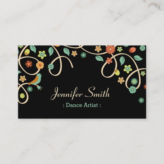 Dance Artist - Elegant Swirl Floral Business Card (Front)