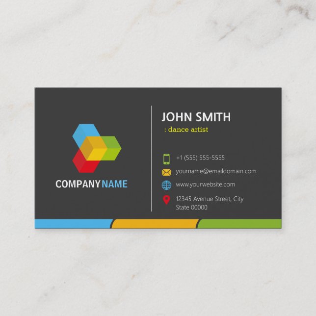 Dance Artist - Stylish Dark Colourful Business Card (Front)
