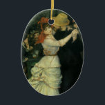 Dance at Bougival by Pierre Renoir, Vintage Art Ceramic Tree Decoration<br><div class="desc">Dance at Bougival (1883) by Pierre Renoir is a vintage impressionism fine art love and romance portrait painting. The newly wed dancers are dressed in casual clothes and wearing hats. A romantic newlywed man and woman couple ballroom dancing. About the artist: Pierre-Auguste Renoir an artist who was a leading painter...</div>