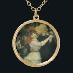 Dance at Bougival by Pierre Renoir, Vintage Art Gold Plated Necklace<br><div class="desc">Dance at Bougival (1883) by Pierre Renoir is a vintage impressionism fine art love and romance portrait painting. The newly wed dancers are dressed in casual clothes and wearing hats. A romantic newlywed man and woman couple ballroom dancing. About the artist: Pierre-Auguste Renoir an artist who was a leading painter...</div>