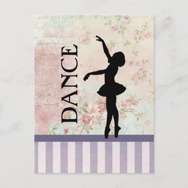 Dance - Ballerina Silhouette on Vintage Background Postcard (Front)