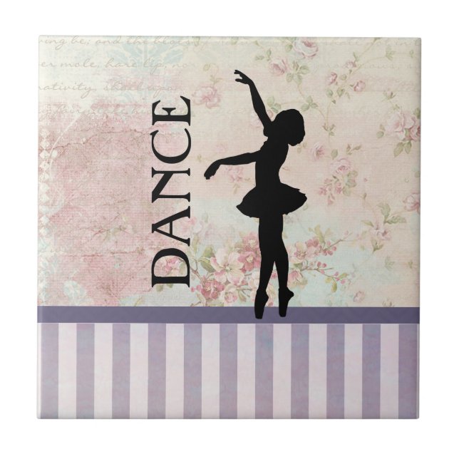Dance - Ballerina Silhouette Vintage Background Tile (Front)