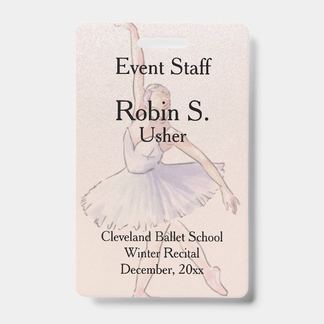 Dance Ballet Recital  Event  Badge ID Badge (Front)