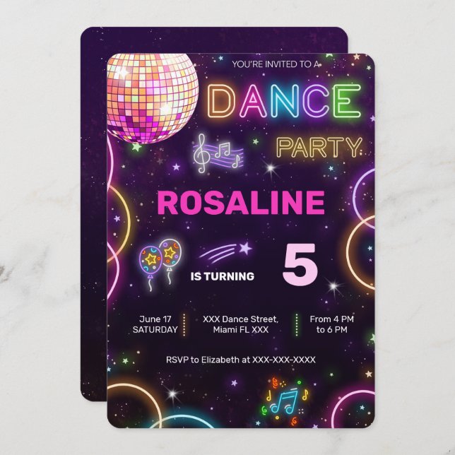 Dance Birthday Invitation (Front/Back)