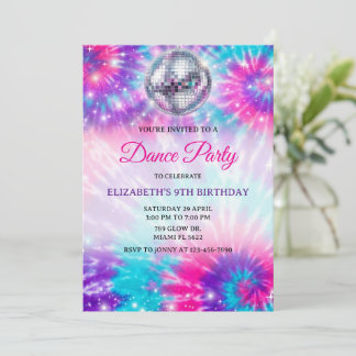 Dance Birthday Party Tie Dye Glow Dance Disco Invitation