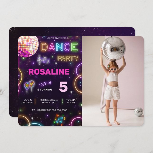 Dance Birthday Photo Invitation (Front/Back)