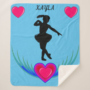 Dance blanket with ballerina and pink hearts,
