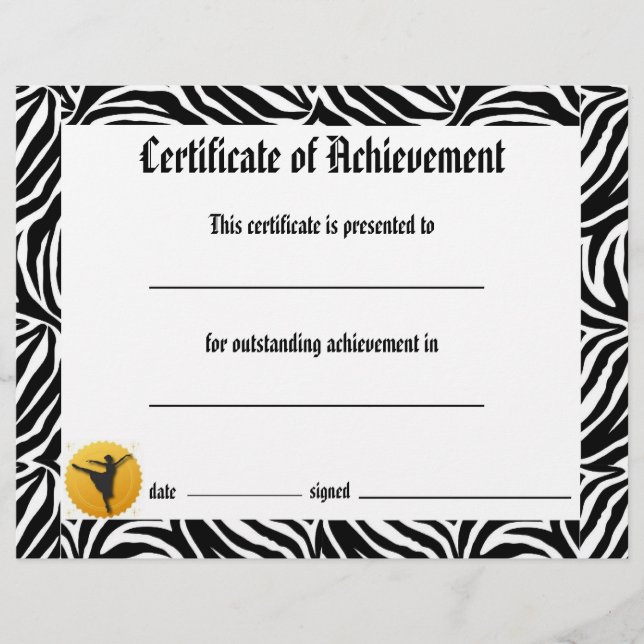 Dance Certificate of Achievement -Zebra Arabesque (Front)